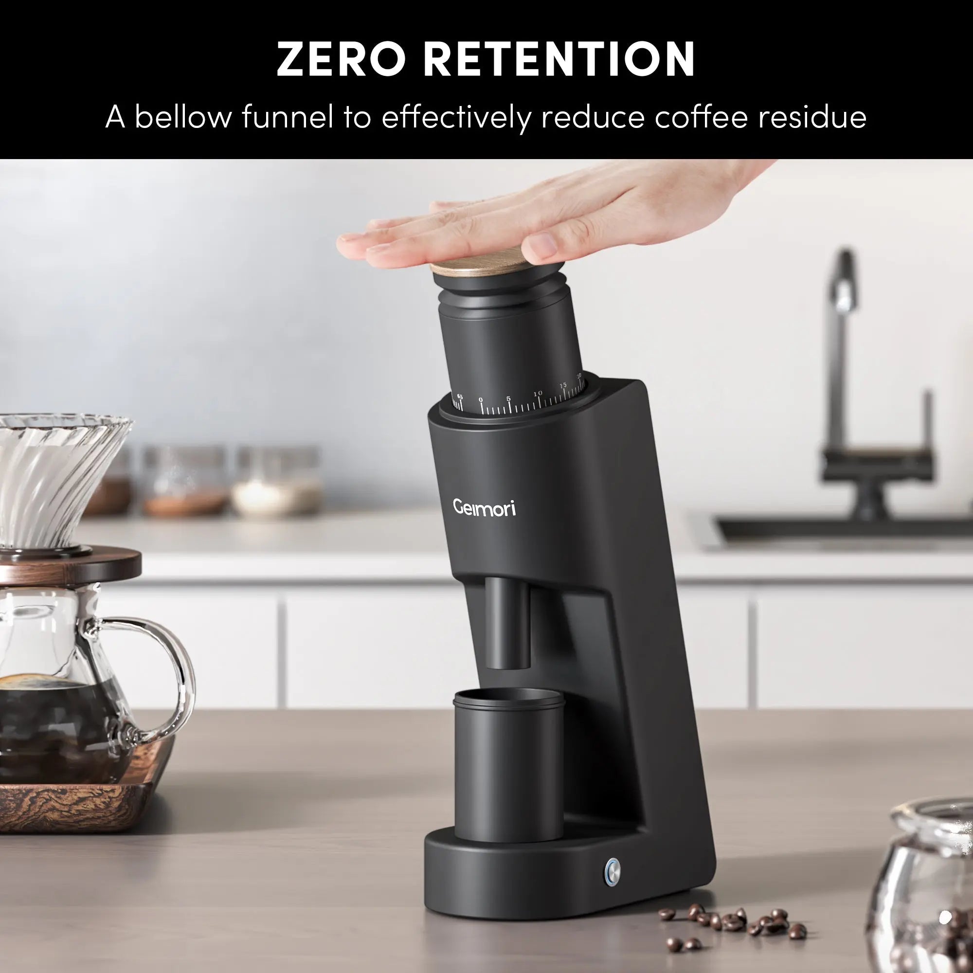 Geimori GU38 Single Dose Coffee Grinder, Electric Burr Coffee Grinder with 38mm Conical Burrs, Stepless Adjustment, Zero Retention Wirsh