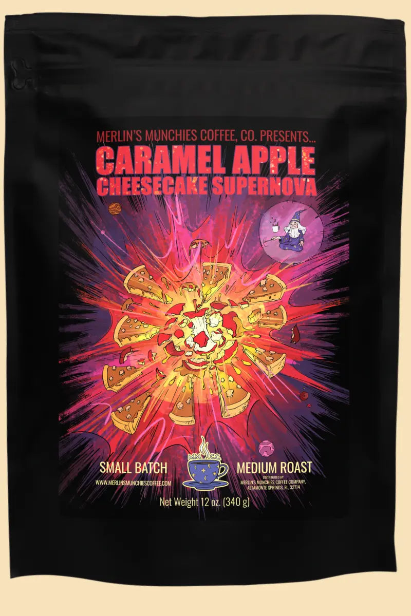 DECAF Caramel Apple Cheesecake Supernova 12 oz Merlin's Munchies Coffee Company