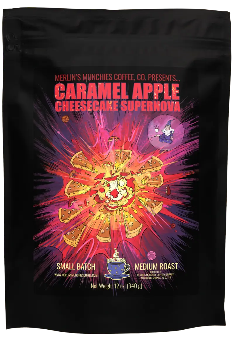 Caramel Apple Cheesecake 12oz Merlin's Munchies Coffee Company