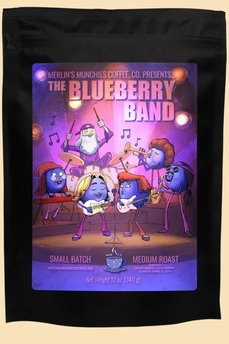 DECAF Blueberry Band 12 oz Merlin's Munchies Coffee Company