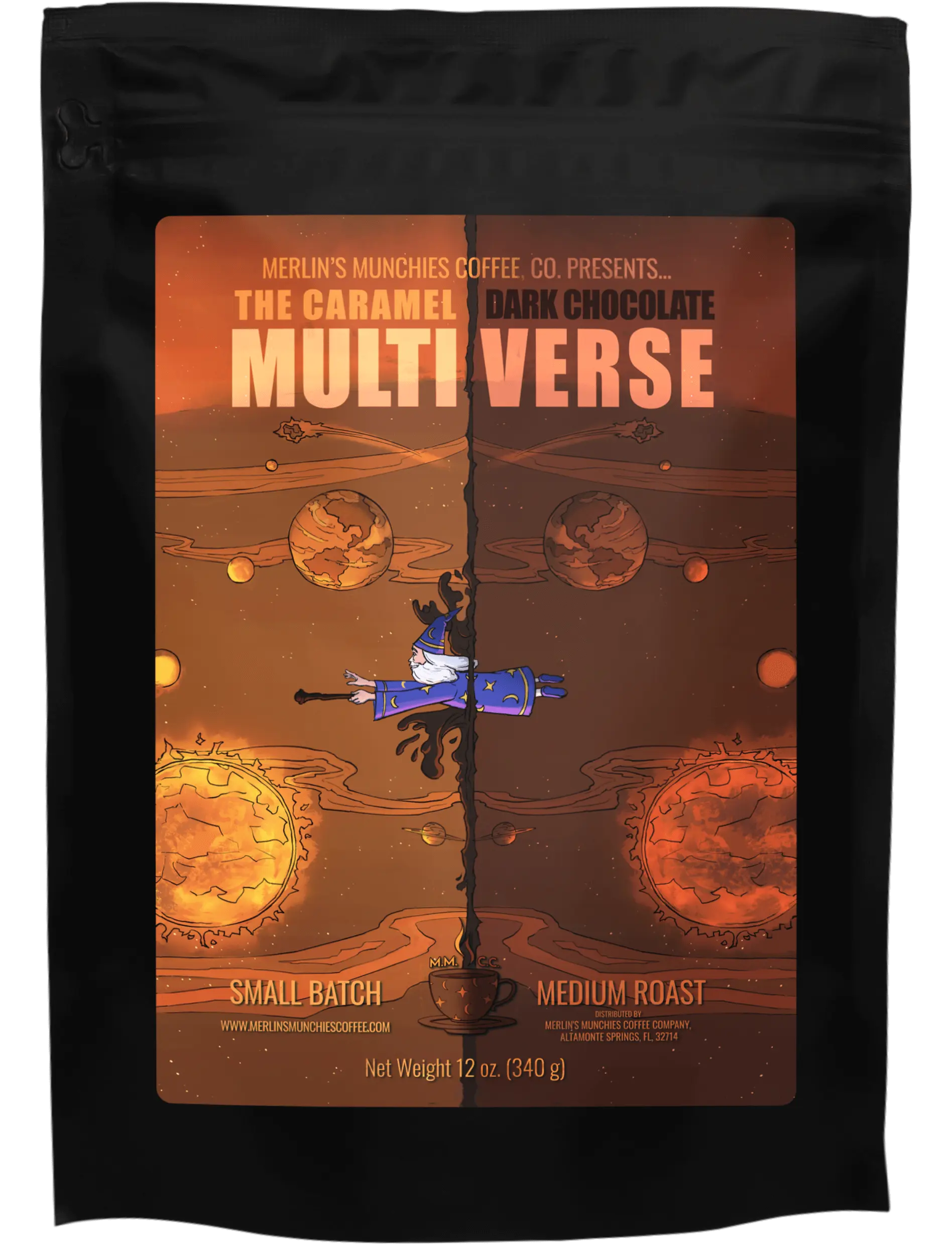 Caramel Dark Chocolate Multiverse 12oz Merlin's Munchies Coffee Company