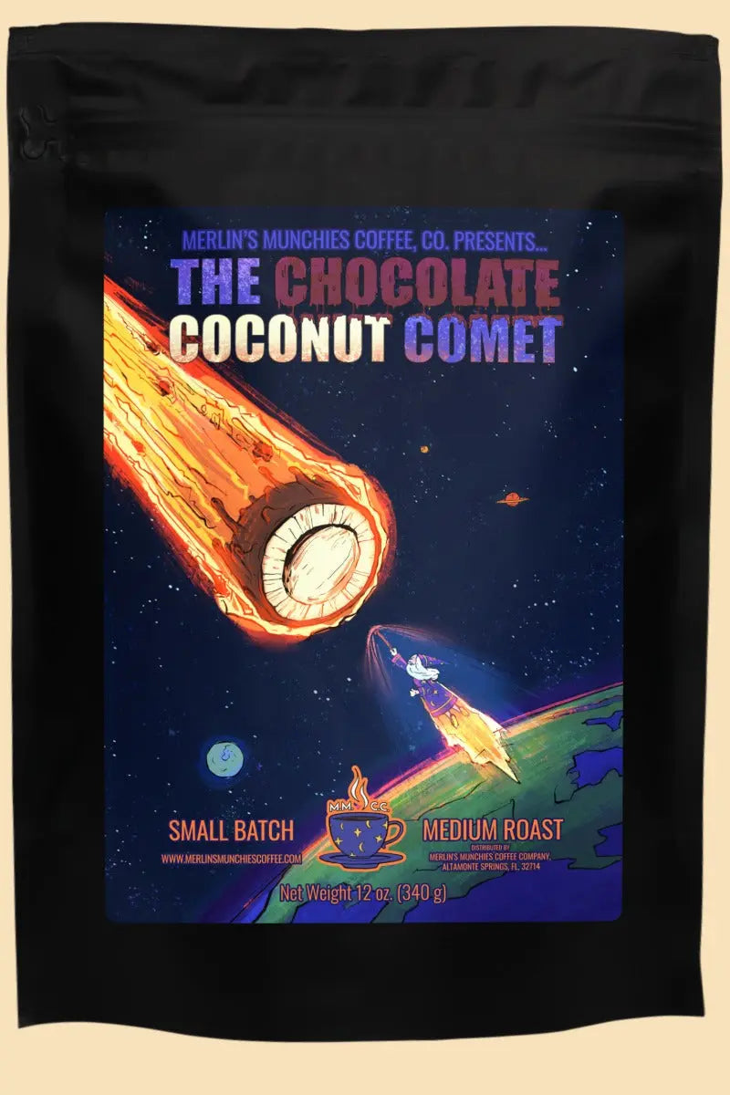 DECAF Chocolate Coconut Comet 12 oz Merlin's Munchies Coffee Company
