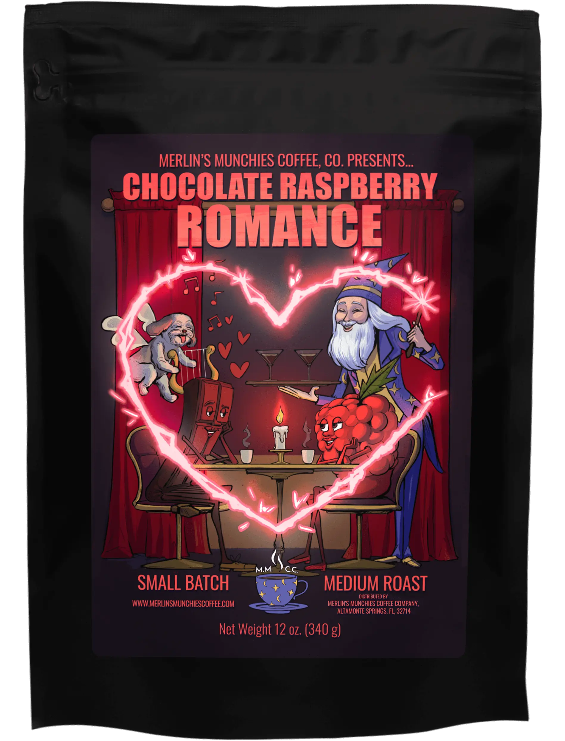 Chocolate Raspberry Romance 12oz Merlin's Munchies Coffee Company
