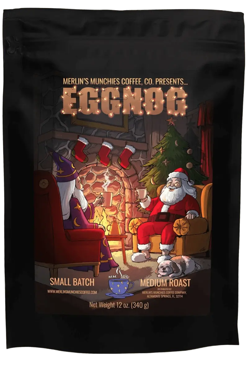 DECAF Eggnog 12oz Merlin's Munchies Coffee Company