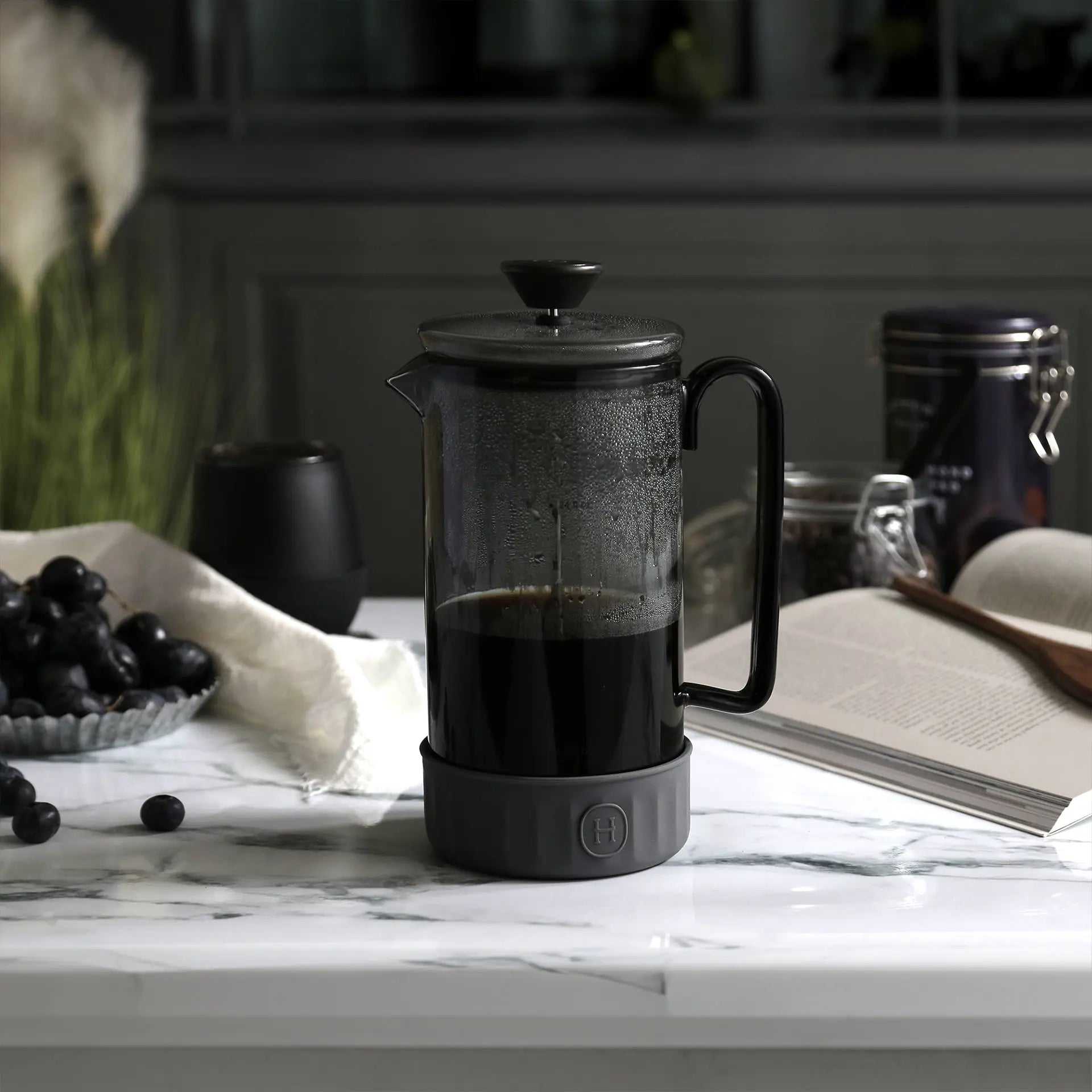 Black French Press - Metallic Grey 32 fl oz HYDY® Reusable Water Bottles With Infuser