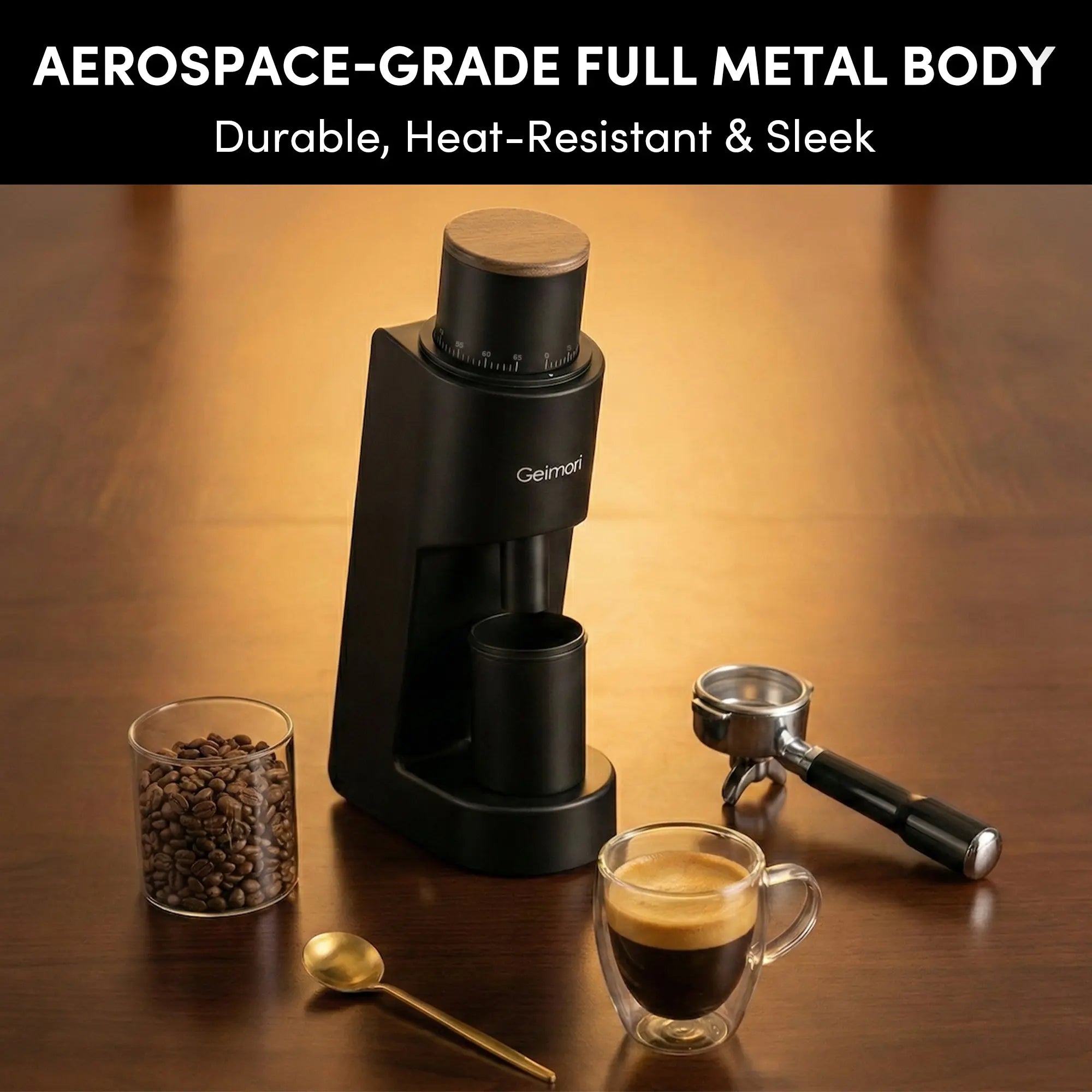 Geimori GU38 Single Dose Coffee Grinder, Electric Burr Coffee Grinder with 38mm Conical Burrs, Stepless Adjustment, Zero Retention Wirsh