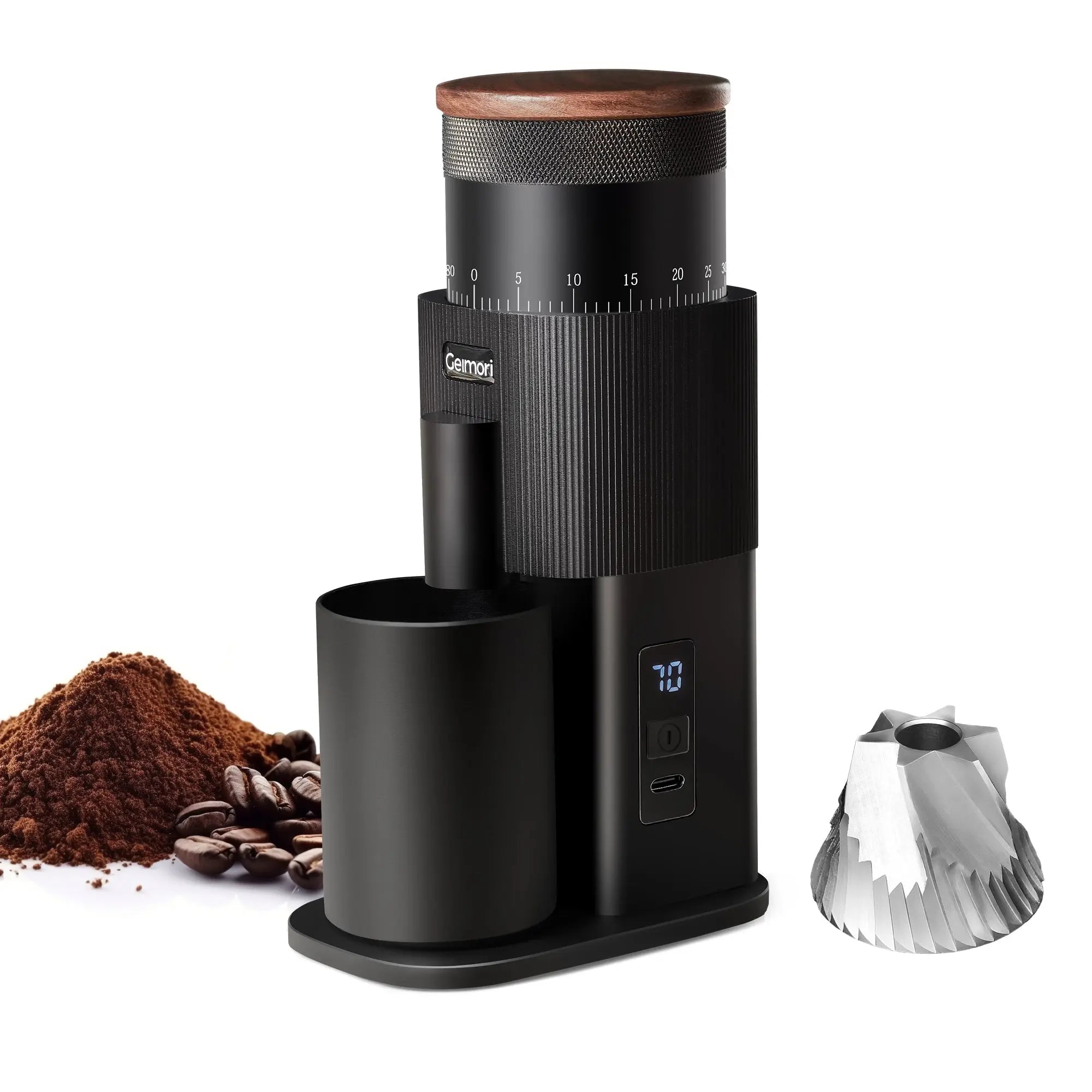 Geimori T38-The True Pro Grade Portable Coffee Grinder with 38mm Conical Burrs, 3600mAh Batteries, Stepless Grind Settings Wirsh