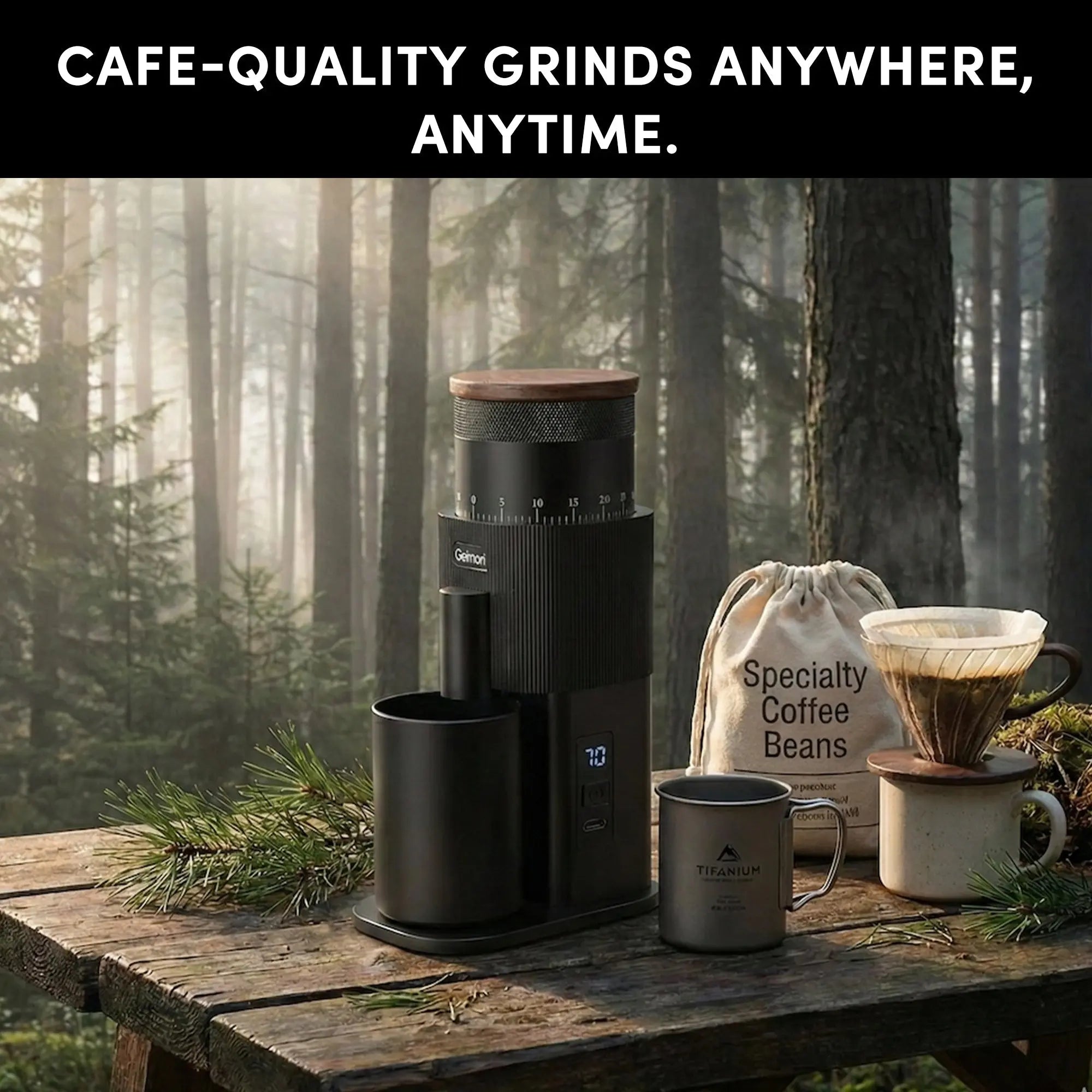 Geimori T38-The True Pro Grade Portable Coffee Grinder with 38mm Conical Burrs, 3600mAh Batteries, Stepless Grind Settings Wirsh