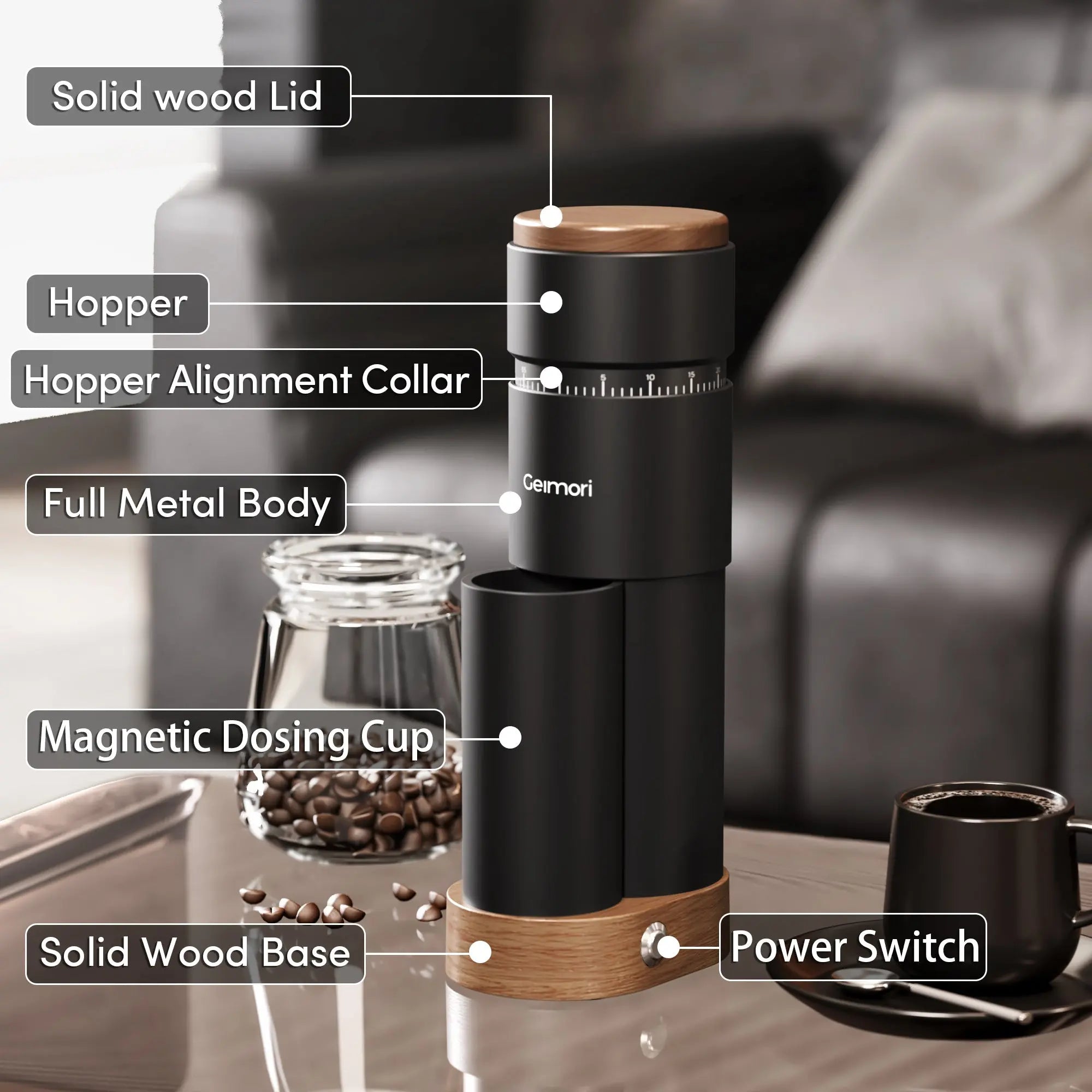 Geimori T38 Plus-The True Pro Grade Portable Coffee Grinder with 38mm Conical Burr, Anti-Static Tech, Stepless Grind Settings, Zero Retention Wirsh