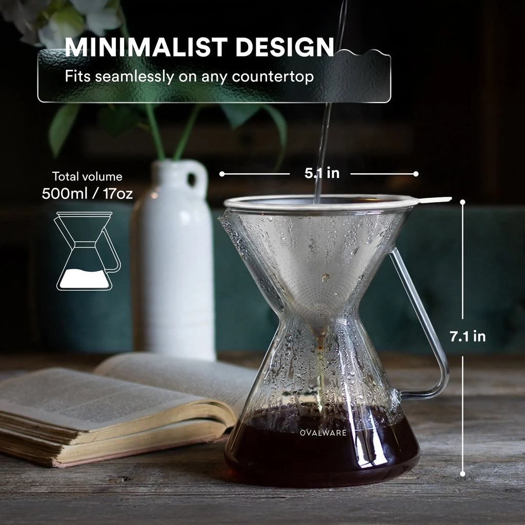 Pour Over Coffee Maker with Filter - 500ml/17oz Ovalware