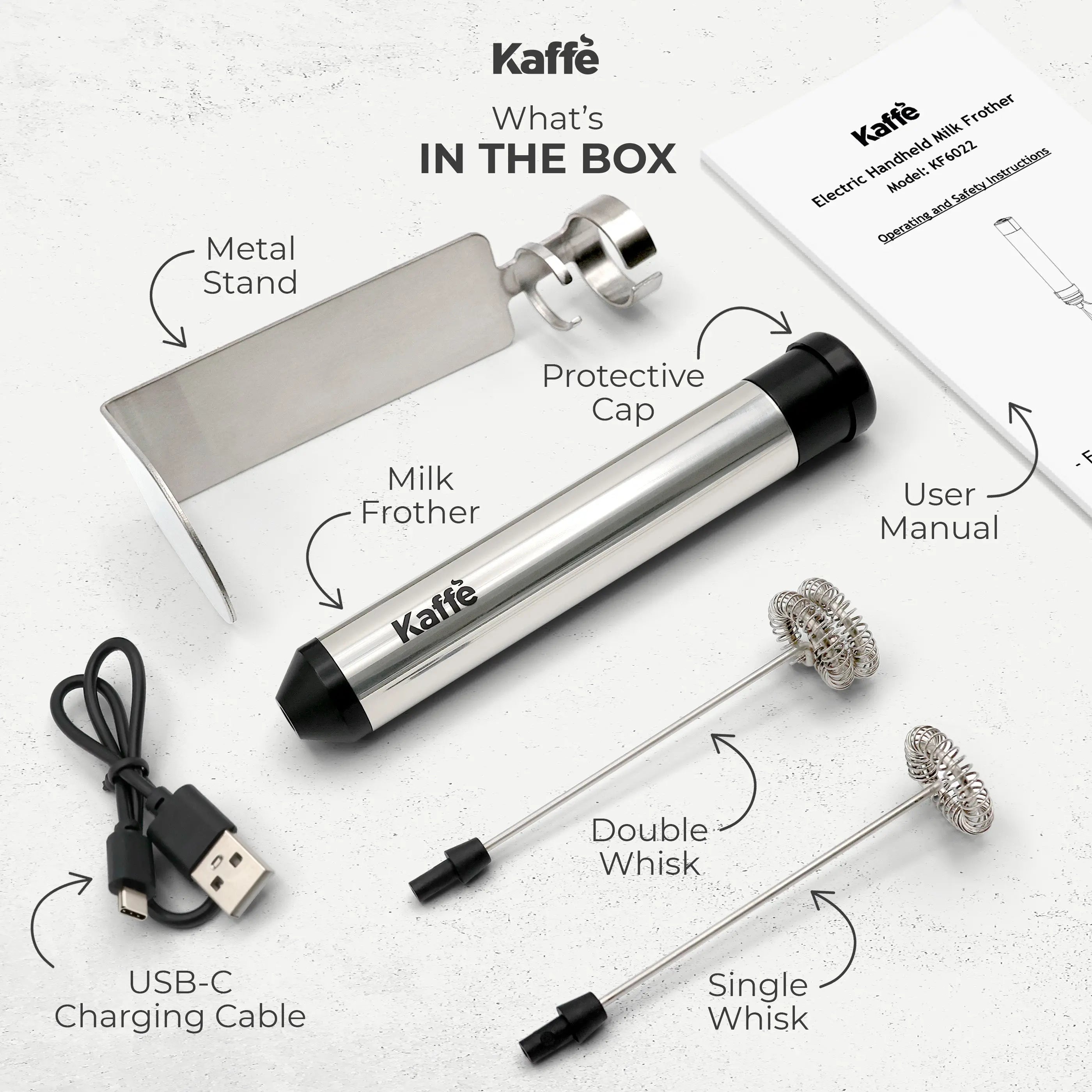 Handheld Milk Frother (USB Rechargeable), KF6022 Kaffe Products