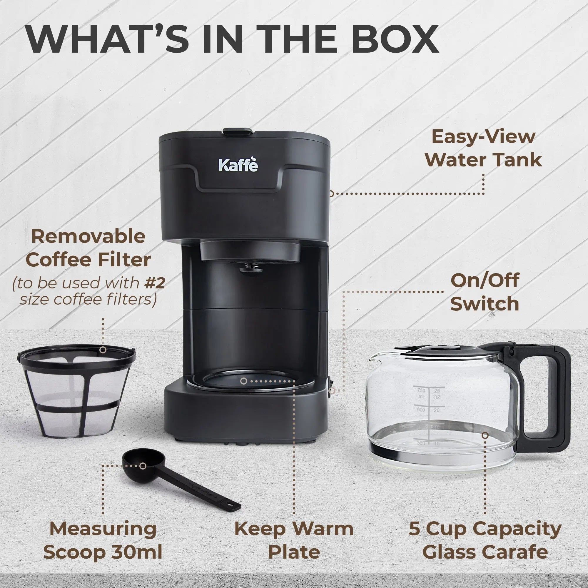 Coffee Maker (5-Cup) w/ Scoop, KFCM01 Kaffe Products
