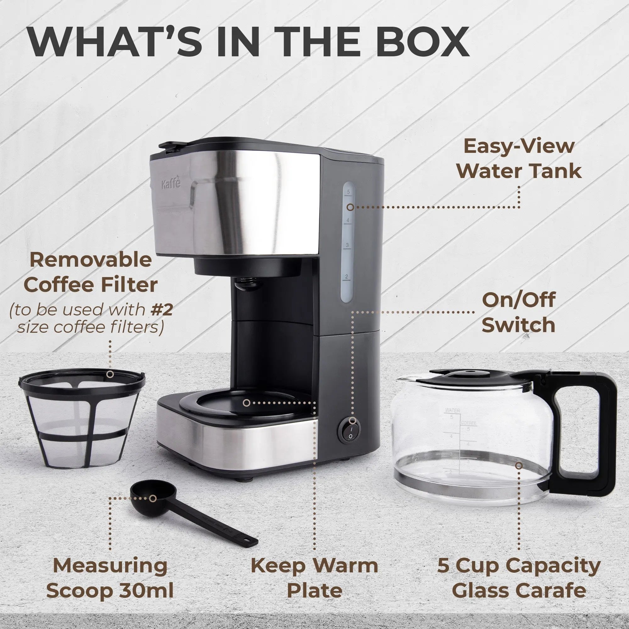 Coffee Maker (5-Cup) w/ Scoop, KFCM02 Kaffe Products