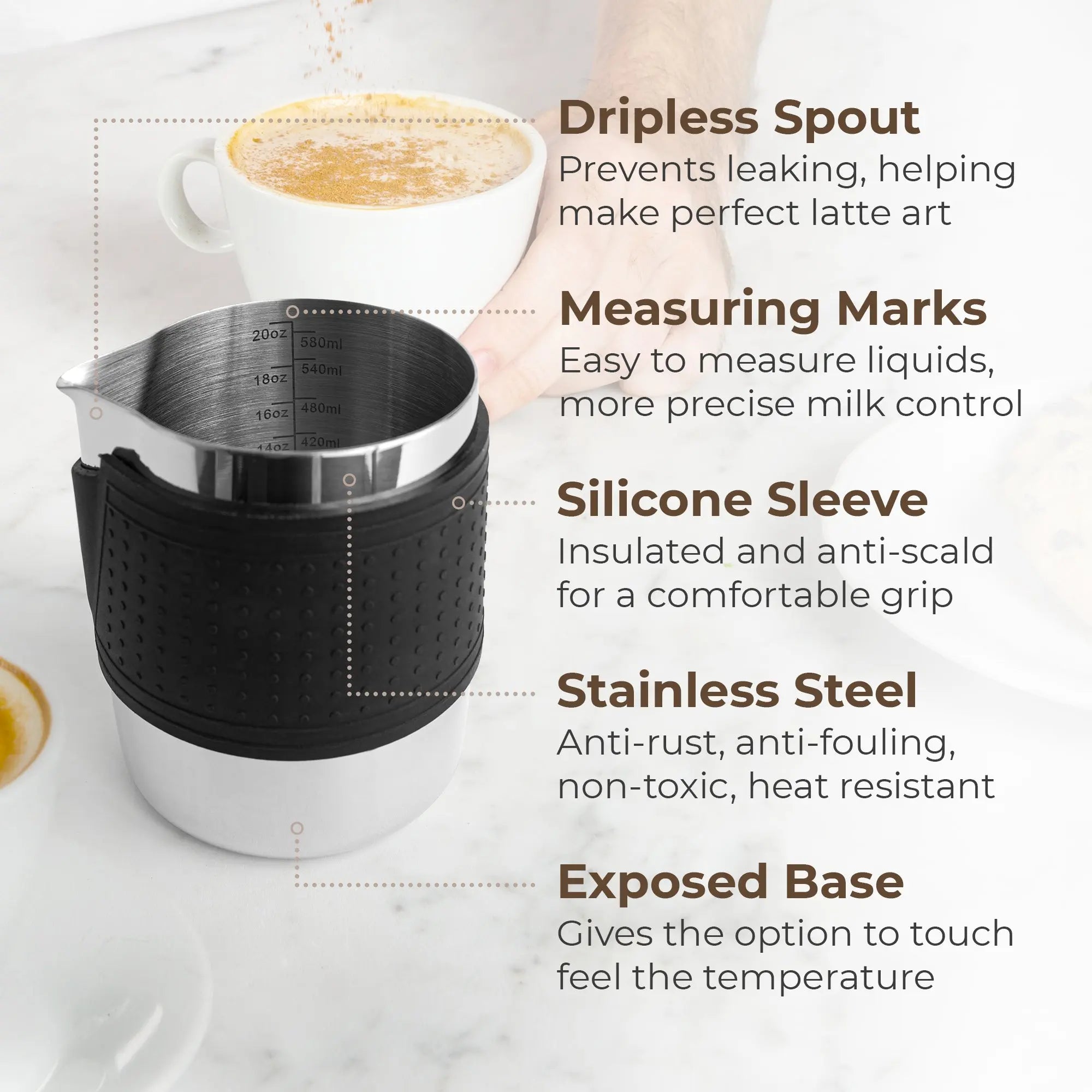 Milk Frothing Pitcher, 600 ML, KFFP01 Kaffe Products