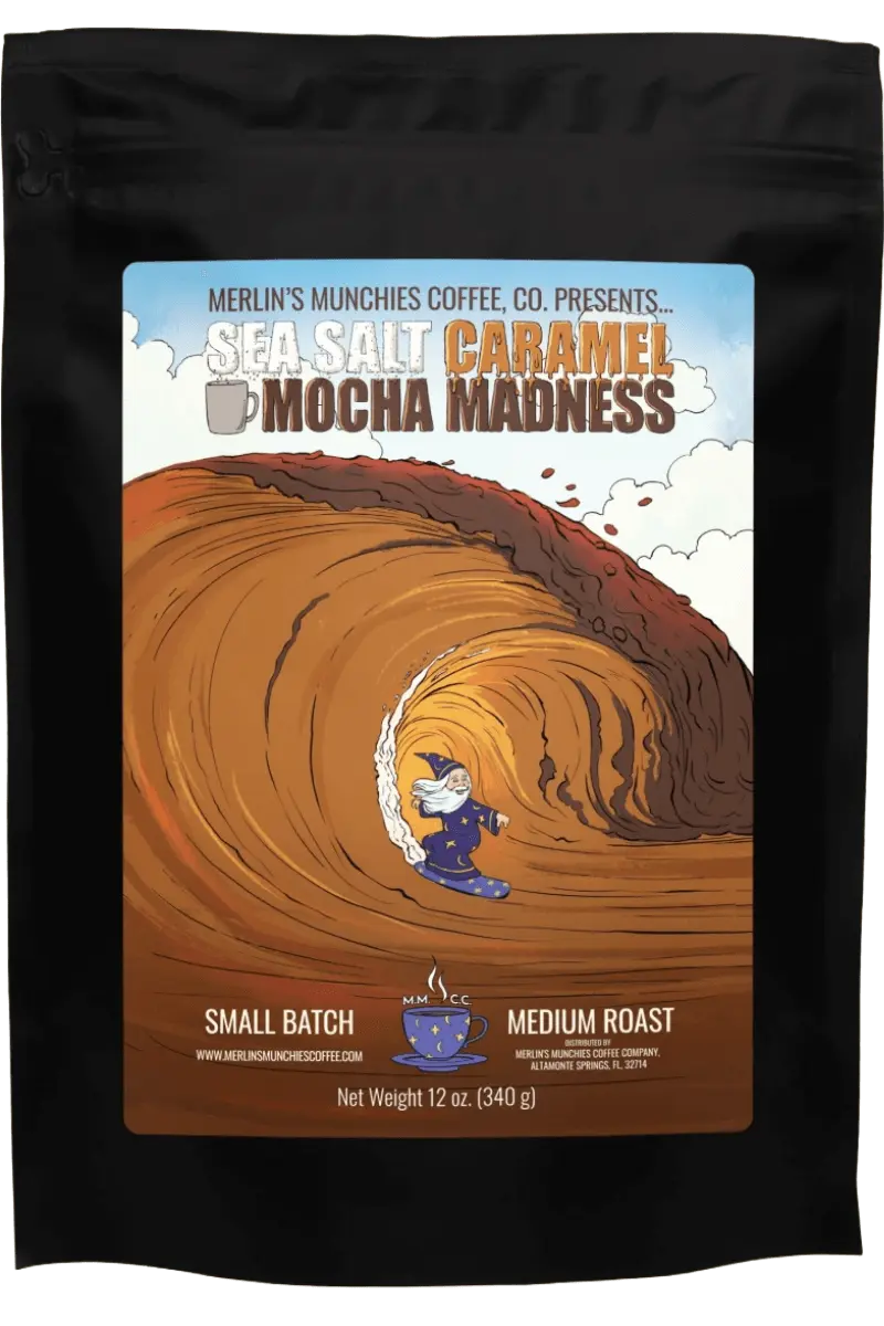 Sea Salt Caramel Mocha 12oz Merlin's Munchies Coffee Company