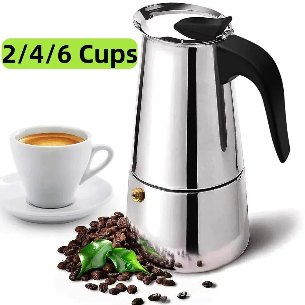 Moka Pot Stovetop Espresso Maker - 2/4/6 Cup Stainless Steel, Induction & Gas Compatible FanzyMarket