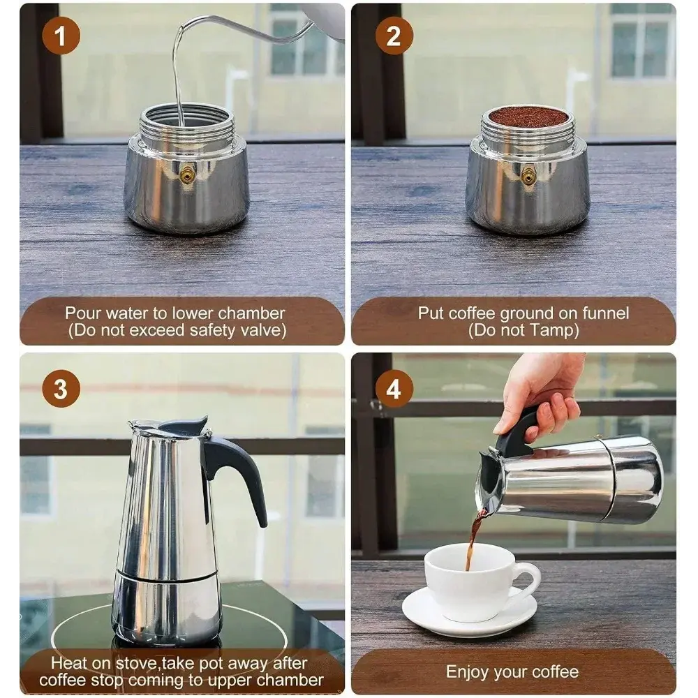 Moka Pot Stovetop Espresso Maker - 2/4/6 Cup Stainless Steel, Induction & Gas Compatible FanzyMarket