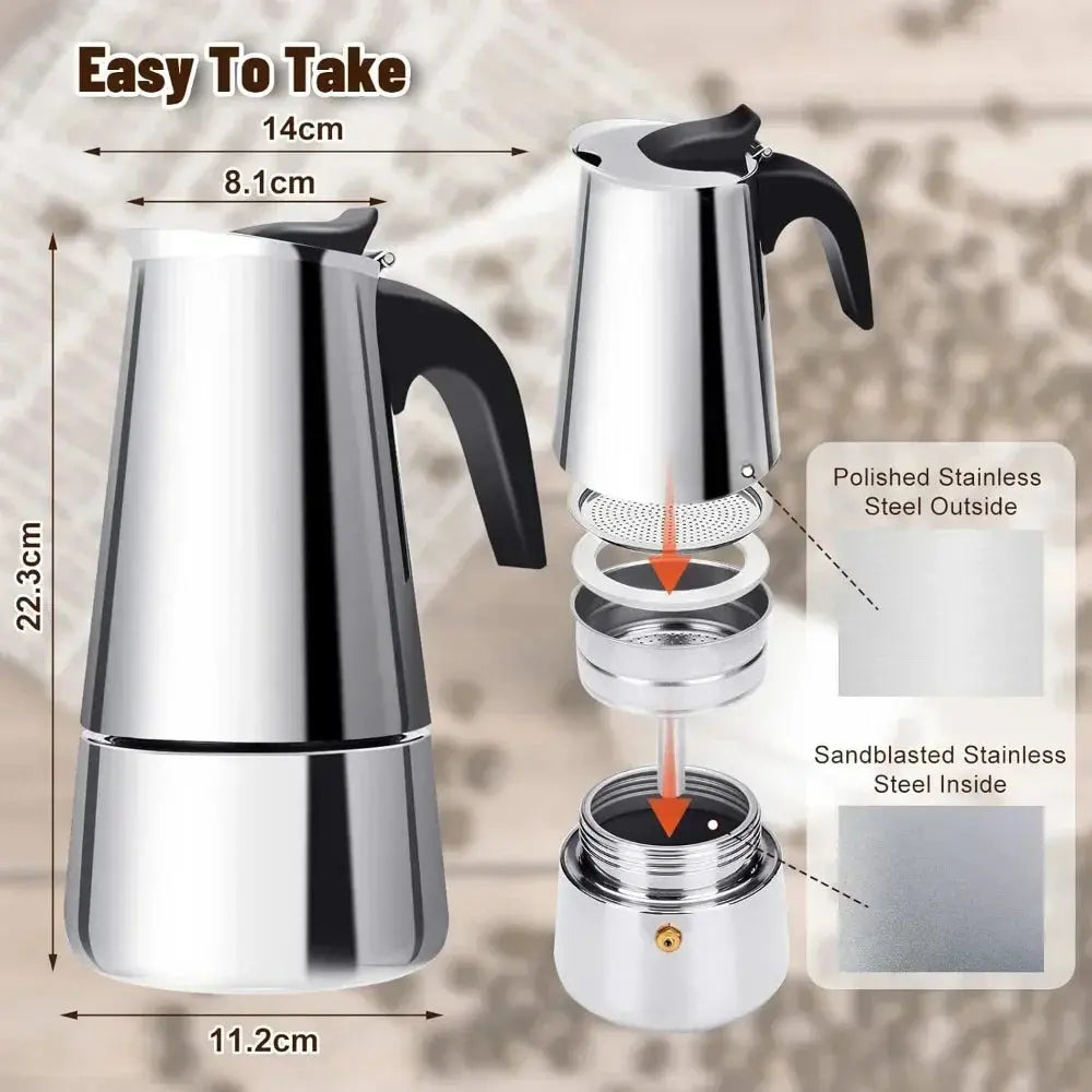 Moka Pot Stovetop Espresso Maker - 2/4/6 Cup Stainless Steel, Induction & Gas Compatible FanzyMarket
