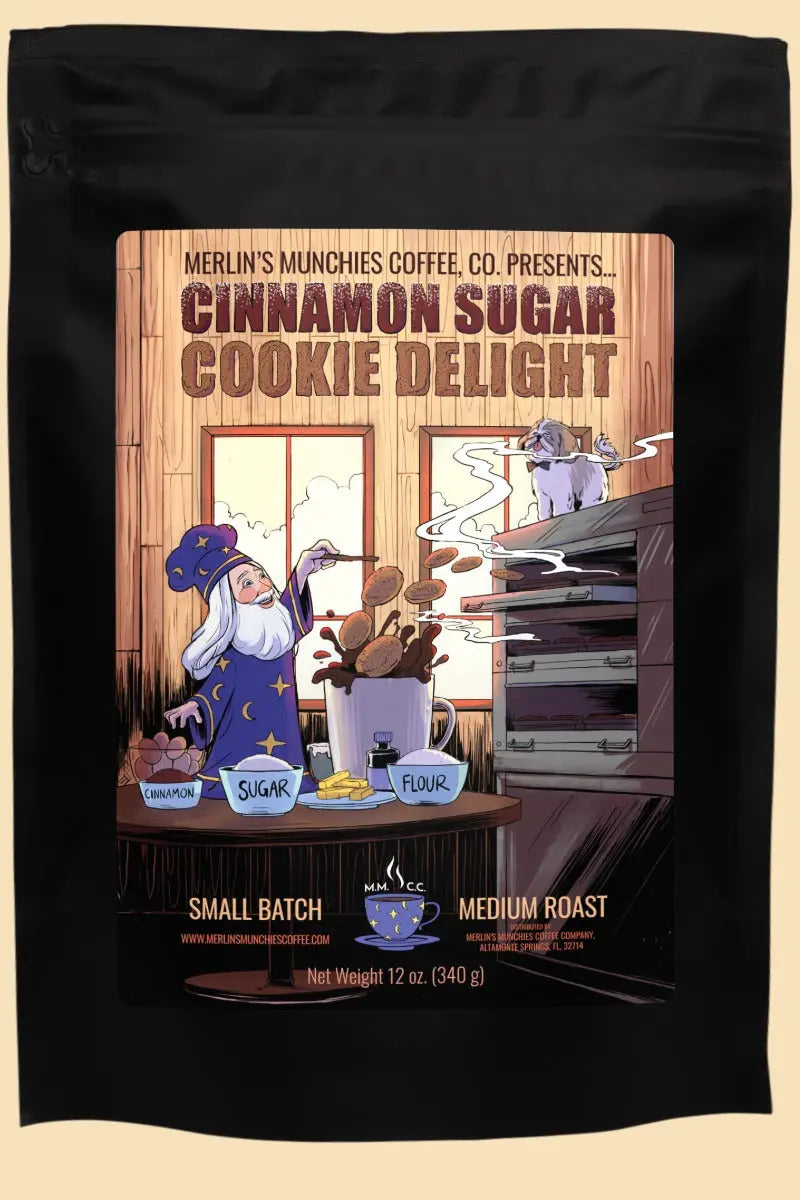 DECAF Cinnamon Sugar Cookie Delight 12 0z Merlin's Munchies Coffee Company