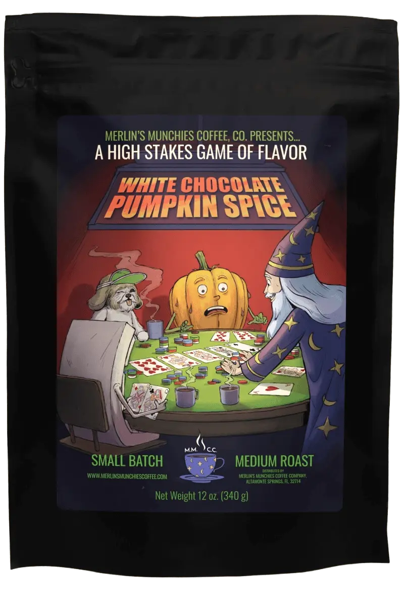 White Chocolate Pumpkin Spice 12oz Merlin's Munchies Coffee Company