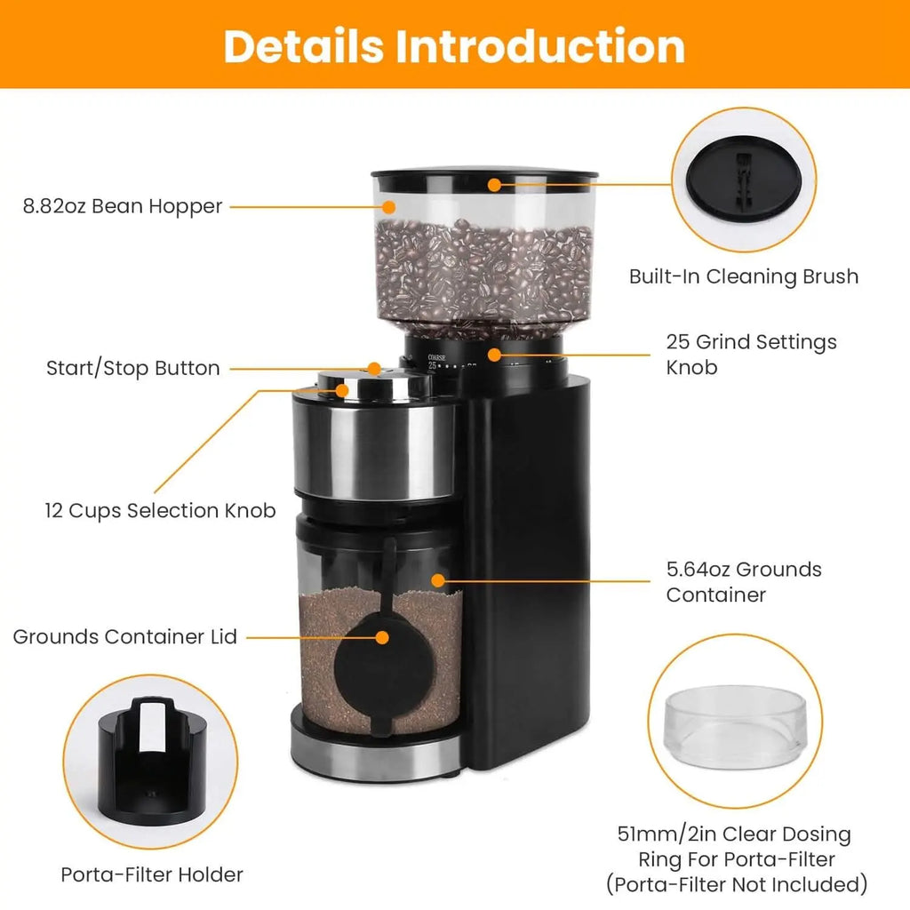 Conical Bur Coffee Bean Electric Grinder with 25 Grind Settings DailySale