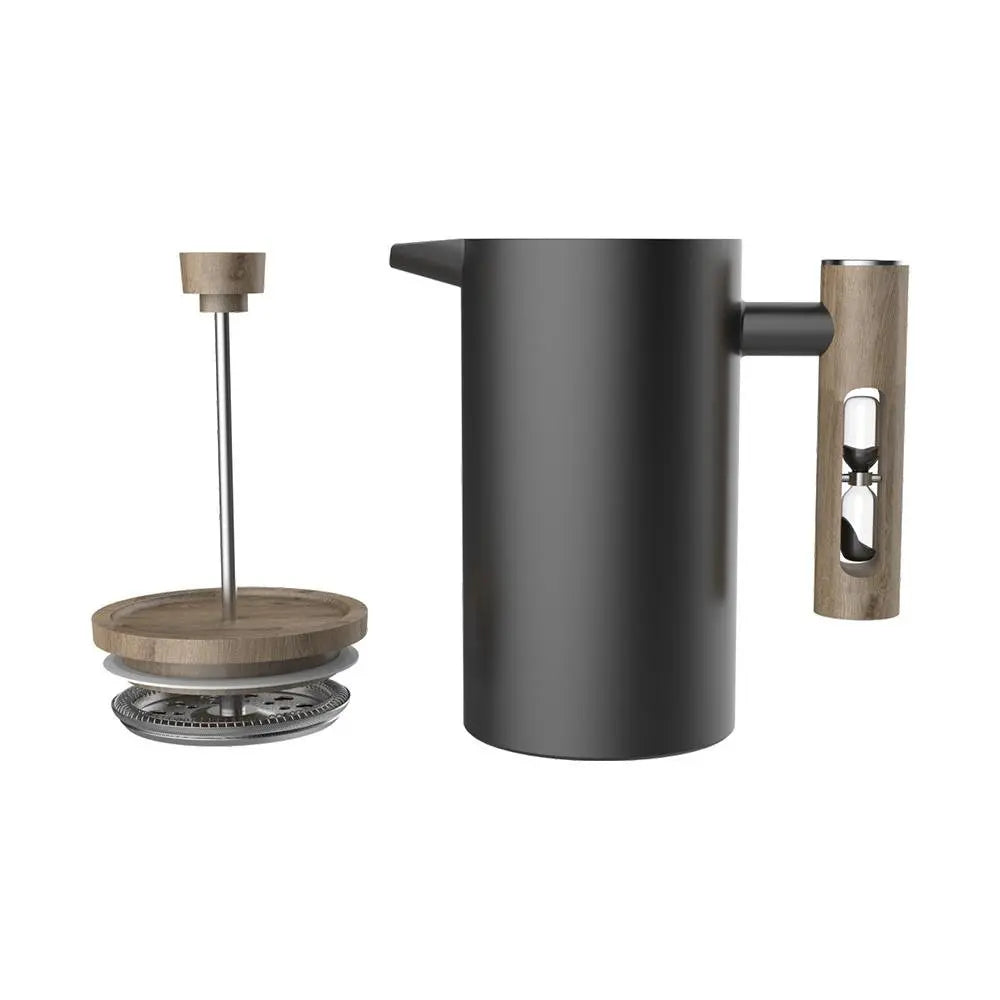 French Press with Timer - Stainless Steel - Black Tea + Linen