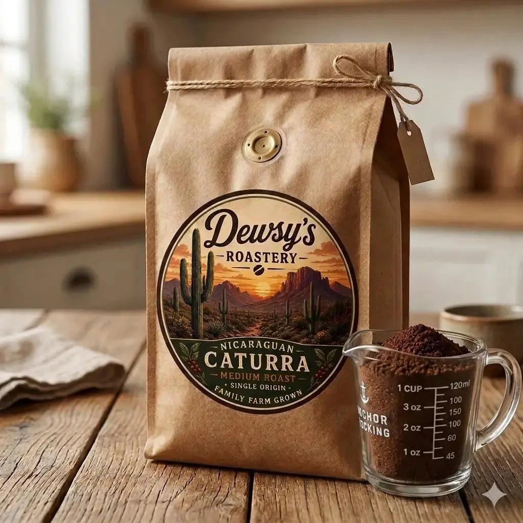 Dewsy's Nicaraguan Caturra Ground Coffee - 1lb. This Item ONLY ships within AZ Dewsy's Roastery