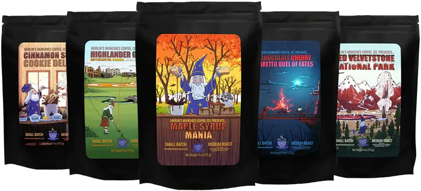 Merlin's Favorite Flavors Sample Pack Merlin's Munchies Coffee Company