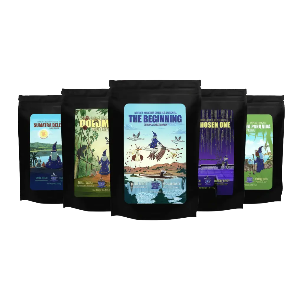 Single-Origin Coffee Sample Pack | 5 Fresh Roasted World Coffees Merlin's Munchies Coffee Company