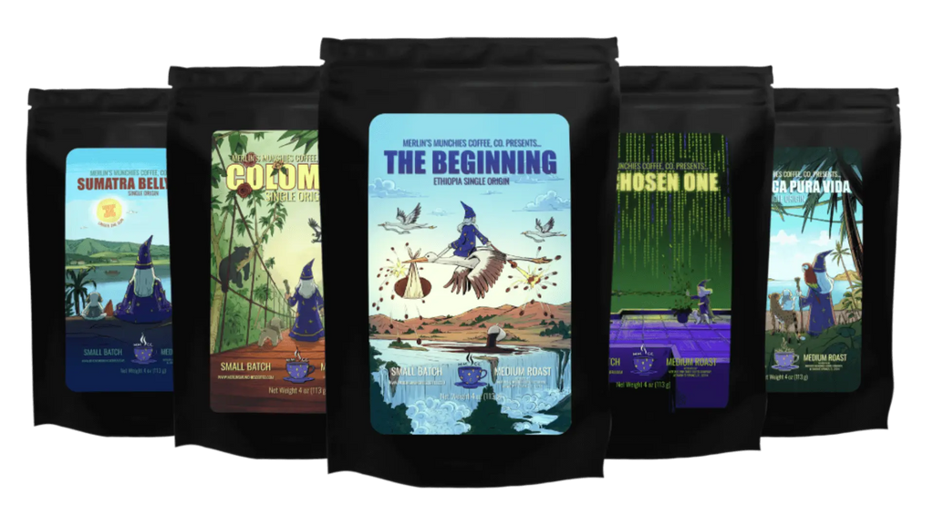 Single-Origin Coffee Sample Pack | 5 Fresh Roasted World Coffees Merlin's Munchies Coffee Company